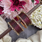 Vriksham Amethyst Royale Purple Glass Bangle Set with Crystal Kundan Borders-G19831